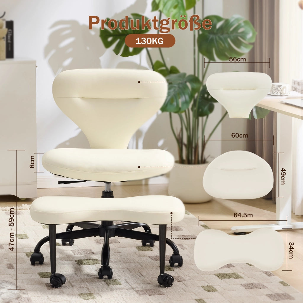Sedia da ufficio per postura attiva con rotazione 360 e poggiapiedi retrattile in pelle bianca 65.5 × 52.5 × 31.0 cm