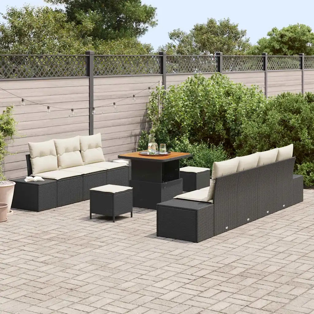 Set Divano da Giardino con cuscino 10 pcs Nero polyrattan 3362745
