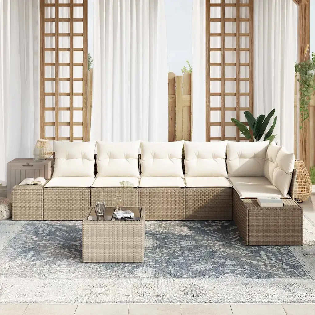 Set Divano da Giardino Beige e Crema polyrattan 3355760