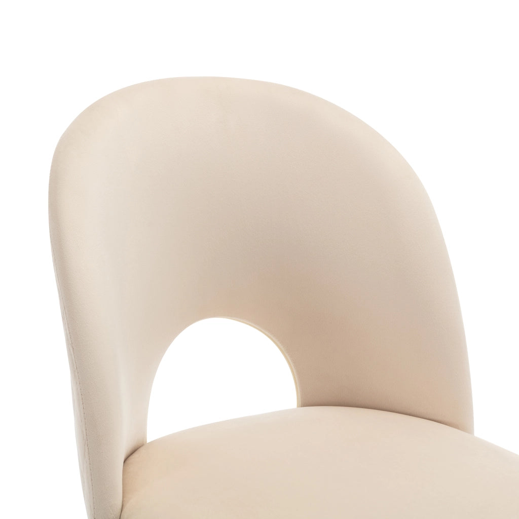 2 Sedie da pranzo imbottite in velluto beige con schienale, struttura in metallo e piedini regolabili