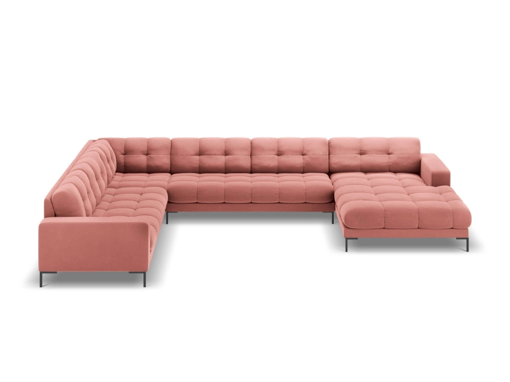 Cosmopolitan Design - Divano panoramico sinistro "Bali" 7 posti in velluto rosa 