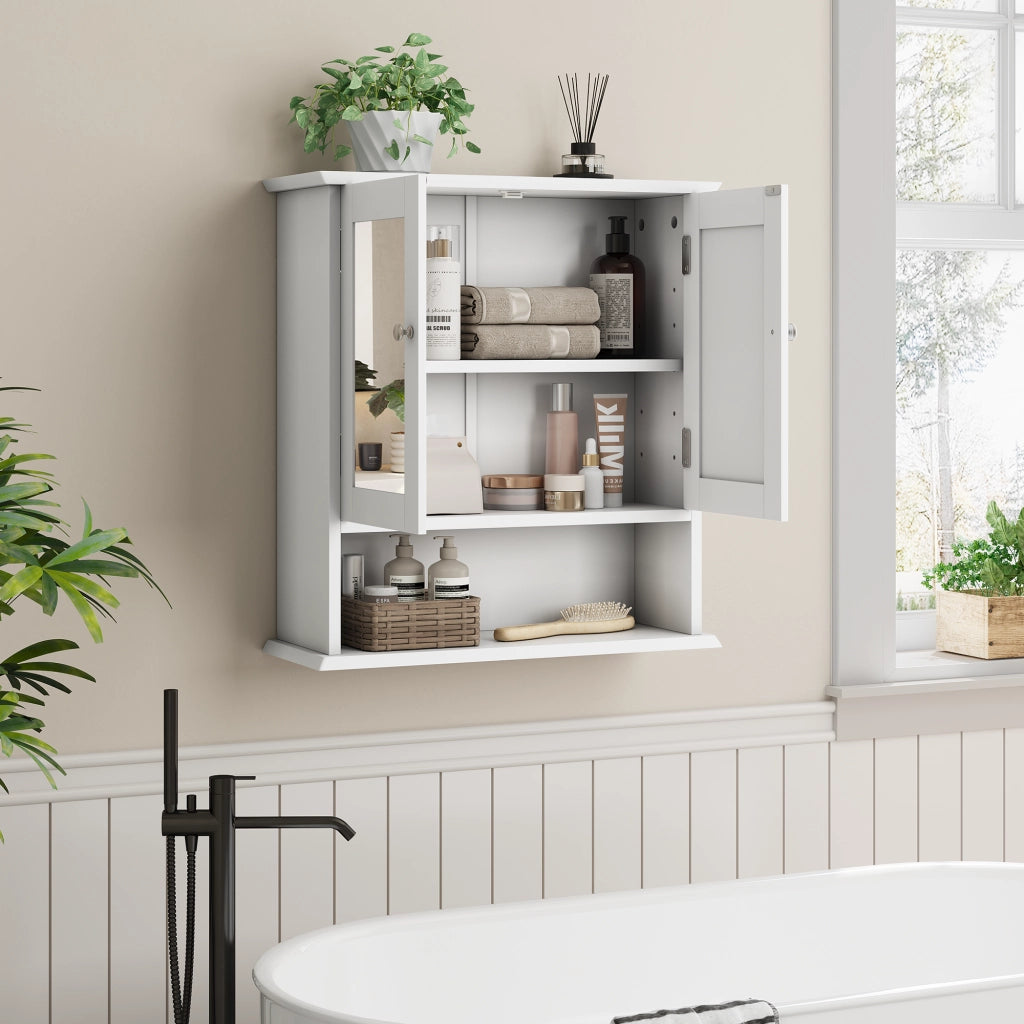 Armadietto Bagno con Specchio ¨C MINIMAL ¨C Bianco, Ripiani Regolabili