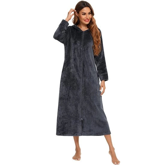Camicia da camera lunga e calda per donne con cerniera a fleccia e imbottitura a piumino (XL, Z3)