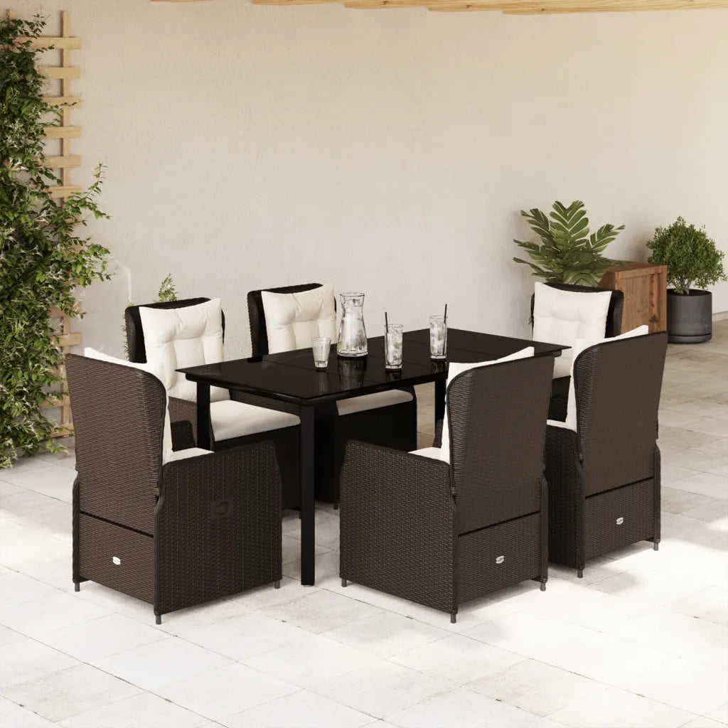 Set da Pranzo da Giardino 7pz con Cuscini in Polyrattan Marrone 3262851