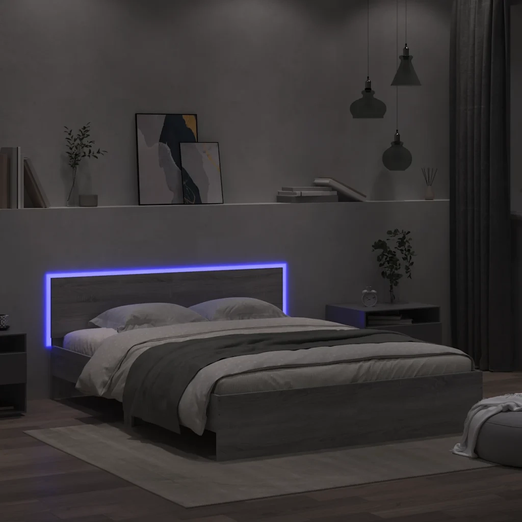 Giroletto con Testiera e LED Grigio Sonoma 150x200 cm 3207607