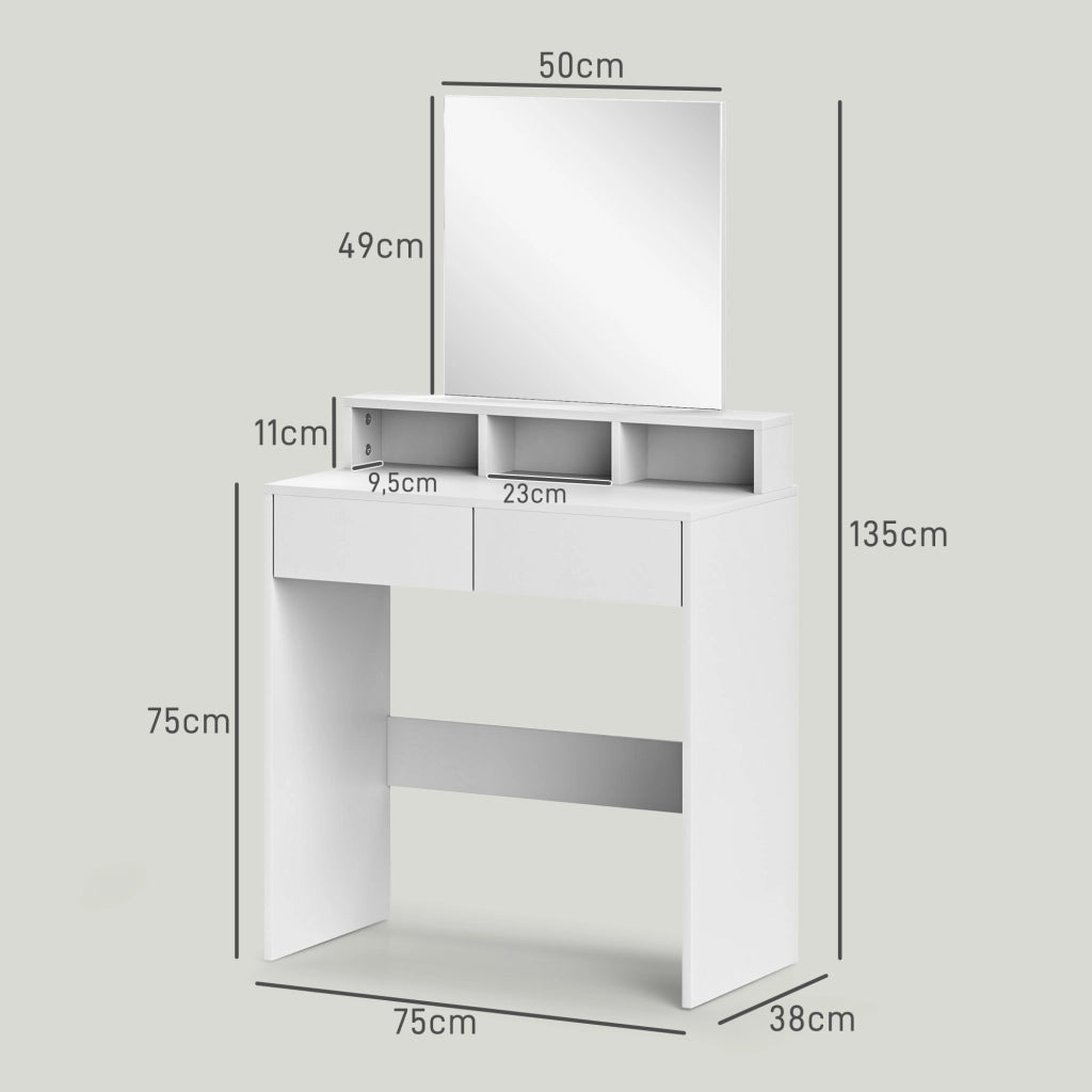 Scrivania da trucco con specchio e cassetti ¨C Minimal ¨C Bianco 75x38x135 cm
