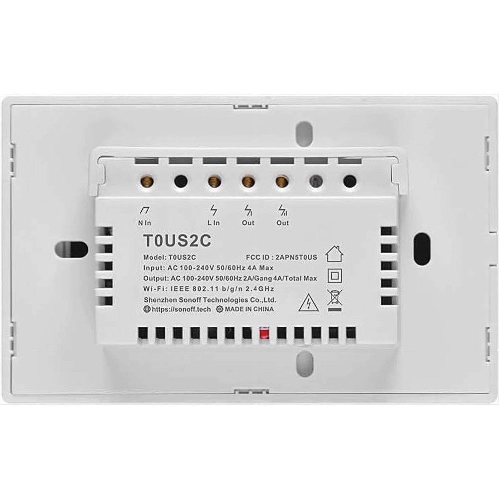 Trade Shop - Interruttore Luce Parete Smart Home Touch Wireless Wifi A 2 Canali Sonoff T0us2c -