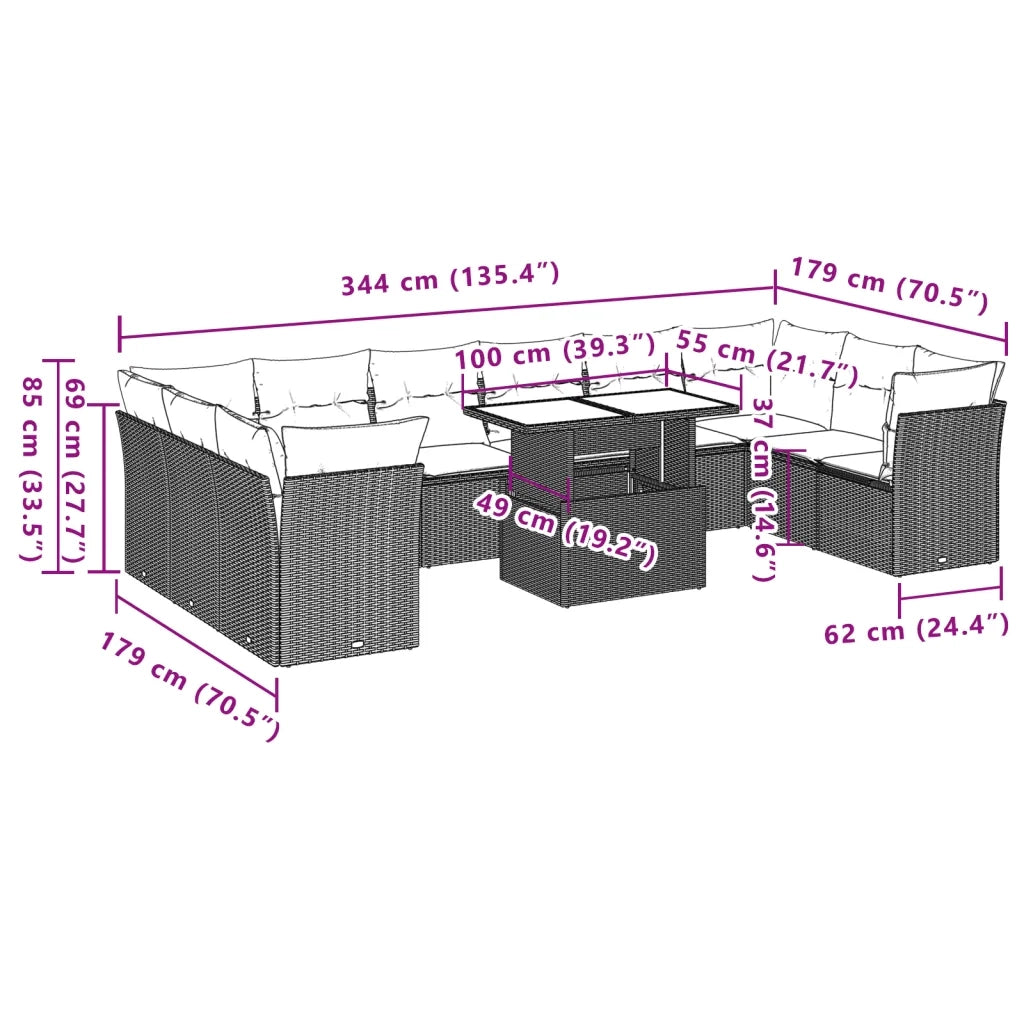 Set Divani da Giardino 11 pz con Cuscini in Polyrattan Grigio 3266862