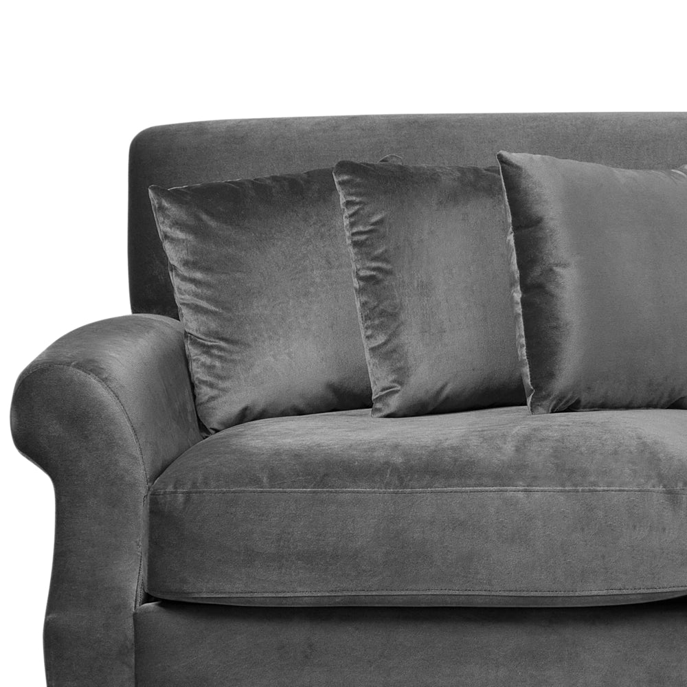 Divano con 6 cuscini Rivestimento in velluto grigio Gambe in legno chiaro 2 posti