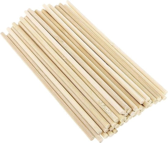 30 pezzi di bastoncini di legno di bambù e legno, diametro 8 mm, lunghezza 30 cm.