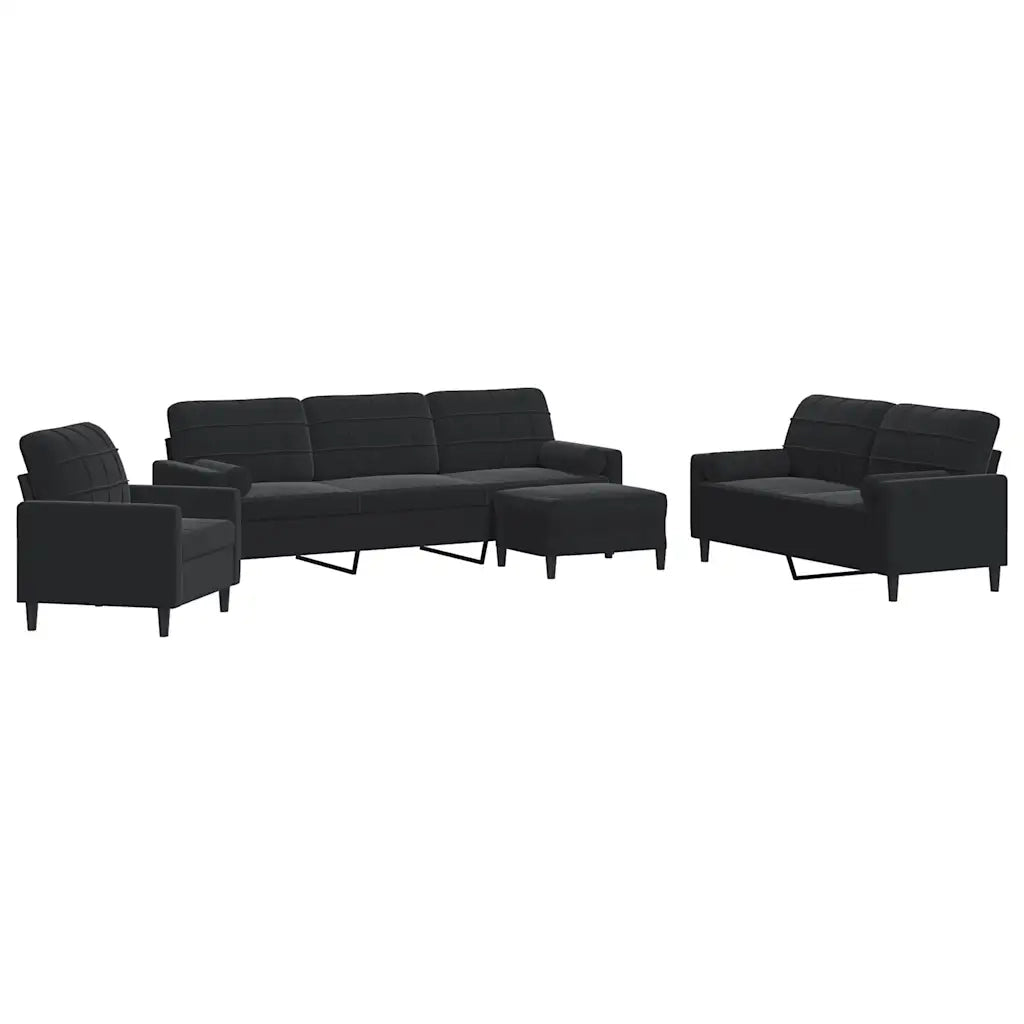 Set di Divani 4 pz con Cuscini e Rinforzi Nero in Velluto 3278466