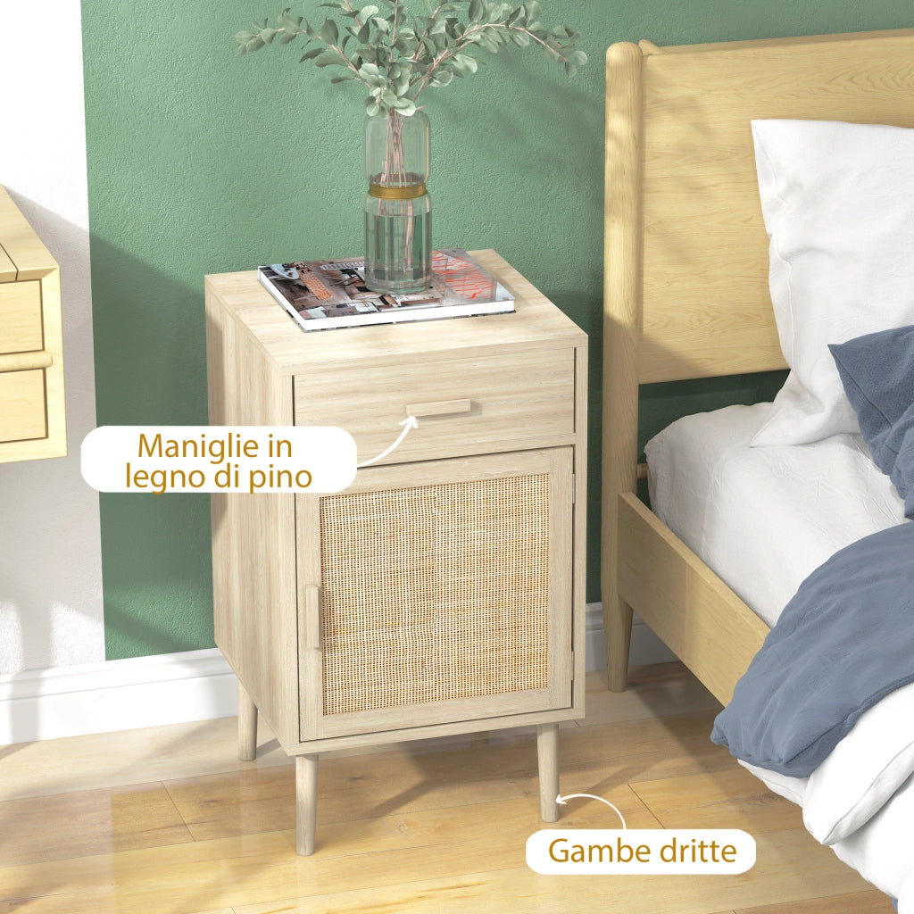 Comodini Camera da Letto ¨C Minimal ¨C Rattan Legno 2 Pezzi