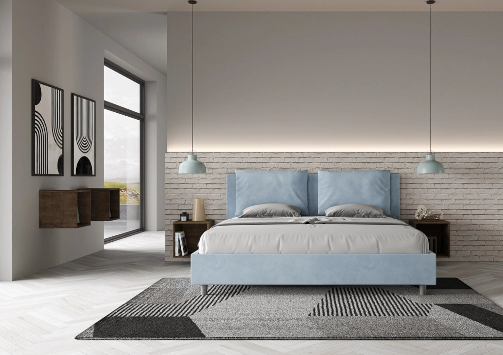 BS COM Letto senza rete imbottito 180x190 microfibra azzurro