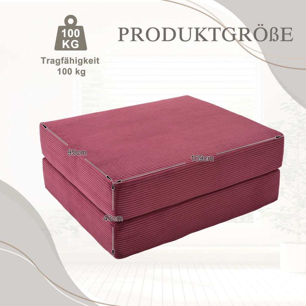 Repose-pied Convertibile con Funzione Letto, in Ciniglia a Coste, Rosso Vino