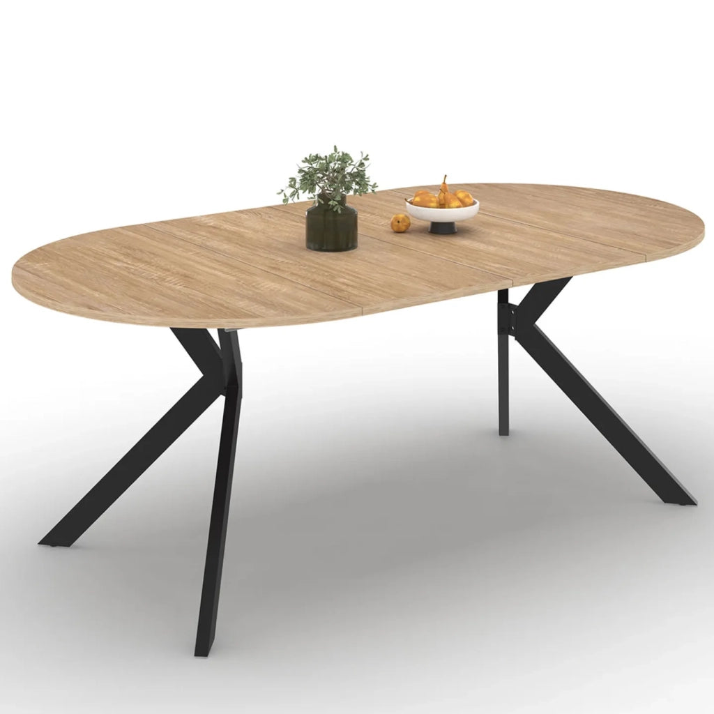 IDMarket - ALIX Tavolo da pranzo rotondo allungabile per 4-10 persone con gamba in legno e ragno nero 110 - 200 cm