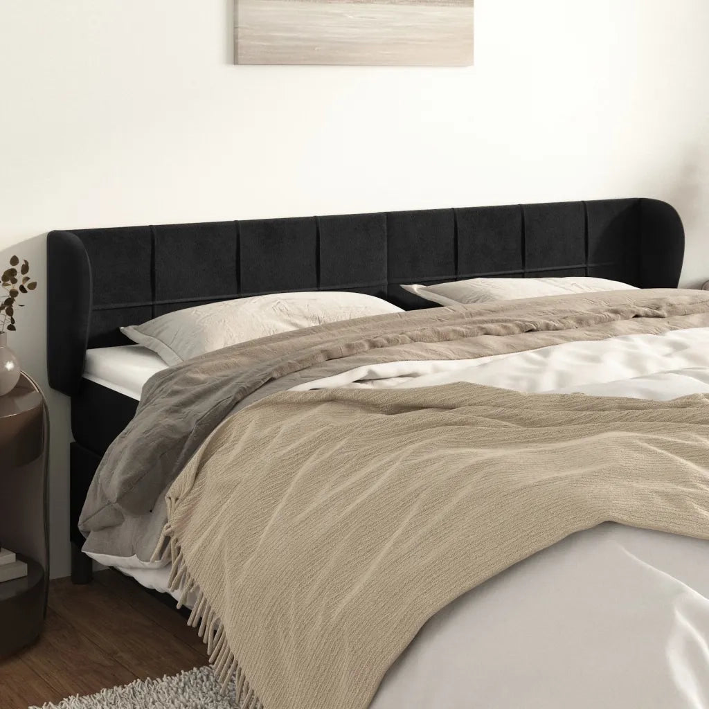 Testiera ad Orecchio-Testata con Orecchie Nera 183x23x78/88 cm in Velluto 959928