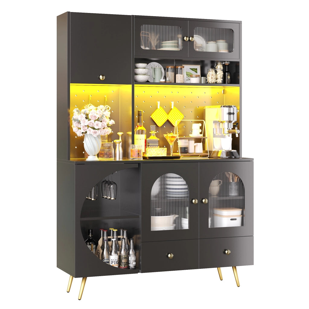 Mobile Credenza con LED, USB e Prese ¨C MINIMAL ¨C Nero, Vetro, Cassetto