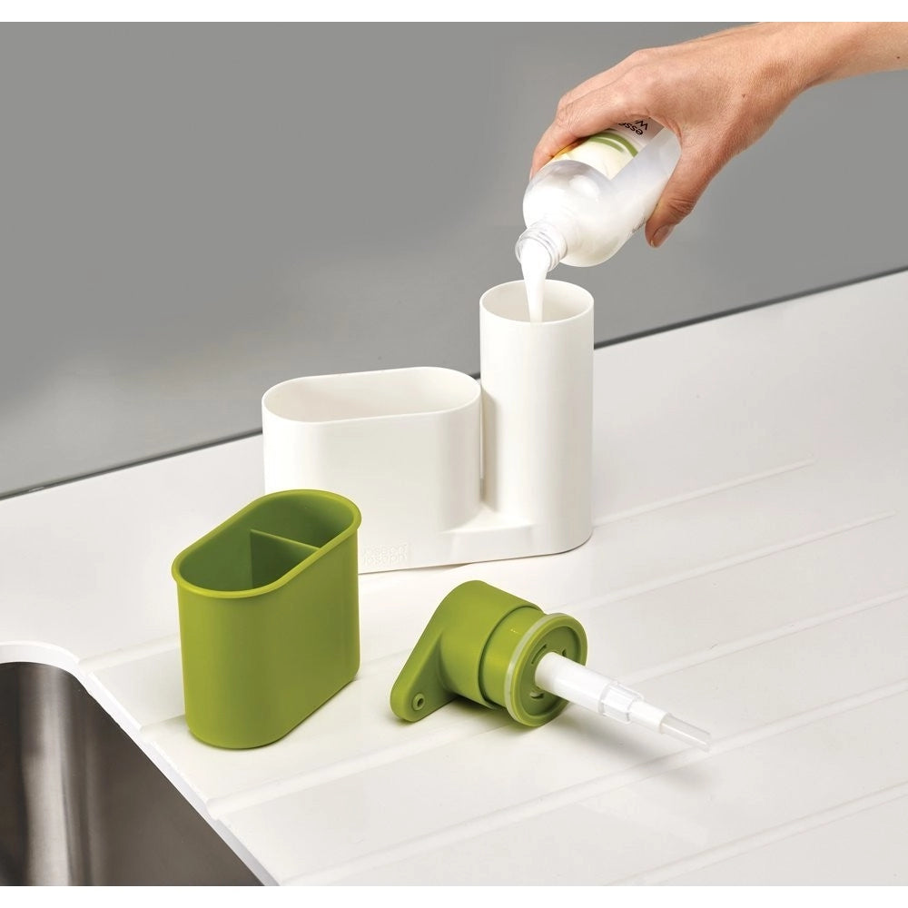 Trade Shop - Set 2 Pz Organizer Per Lavello Dispenser Di Sapone Liquido + Contenitore Spugne -