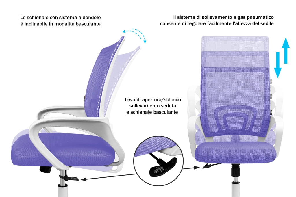 Sedia da ufficio ergonomica girevole viola - Happy - SU34HAPB