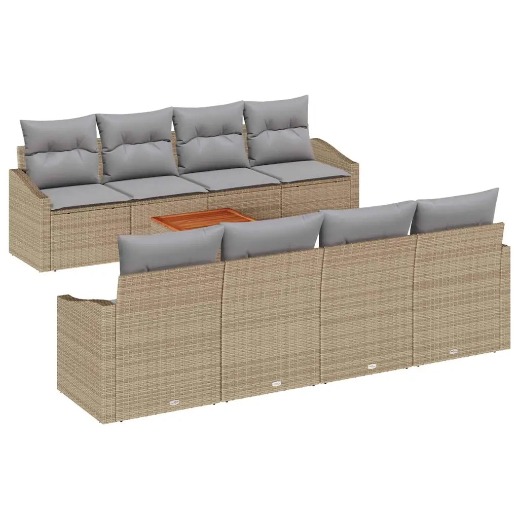 Set Divano da Giardino con cuscino 9 pcs Beige polyrattan 3347805