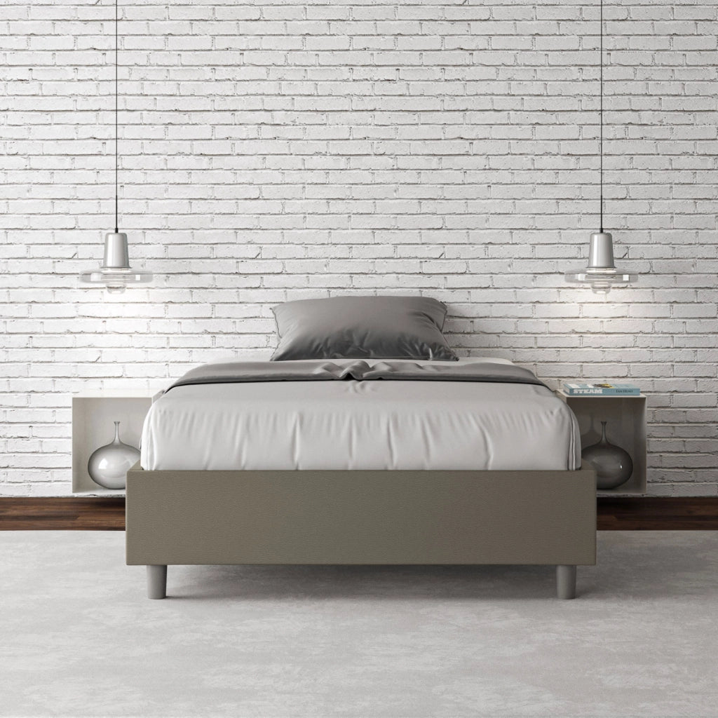 BS COM Letto una piazza e mezza con rete imbottito 120x200 similpelle cappuccino
