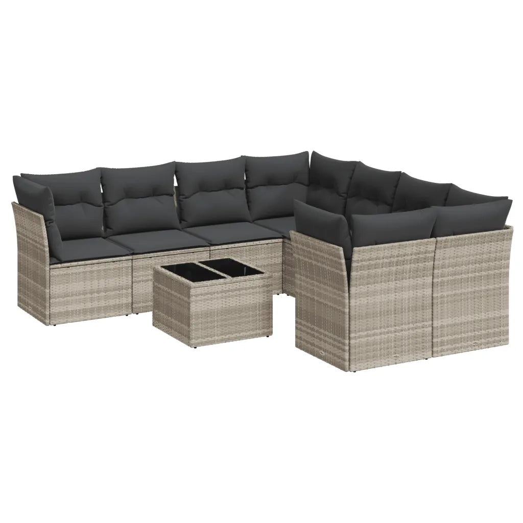 Set Divano da Giardino 9pz con Cuscini Grigio Chiaro Polyrattan 3249161