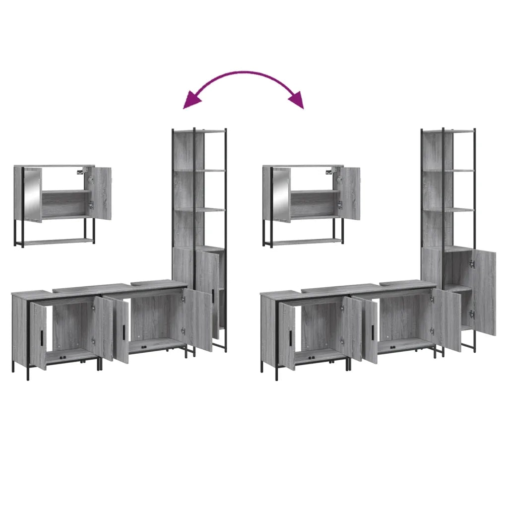 Set Mobili da Bagno | Armadio da bagno 4 pz Grigio Sonoma in Legno Multistrato