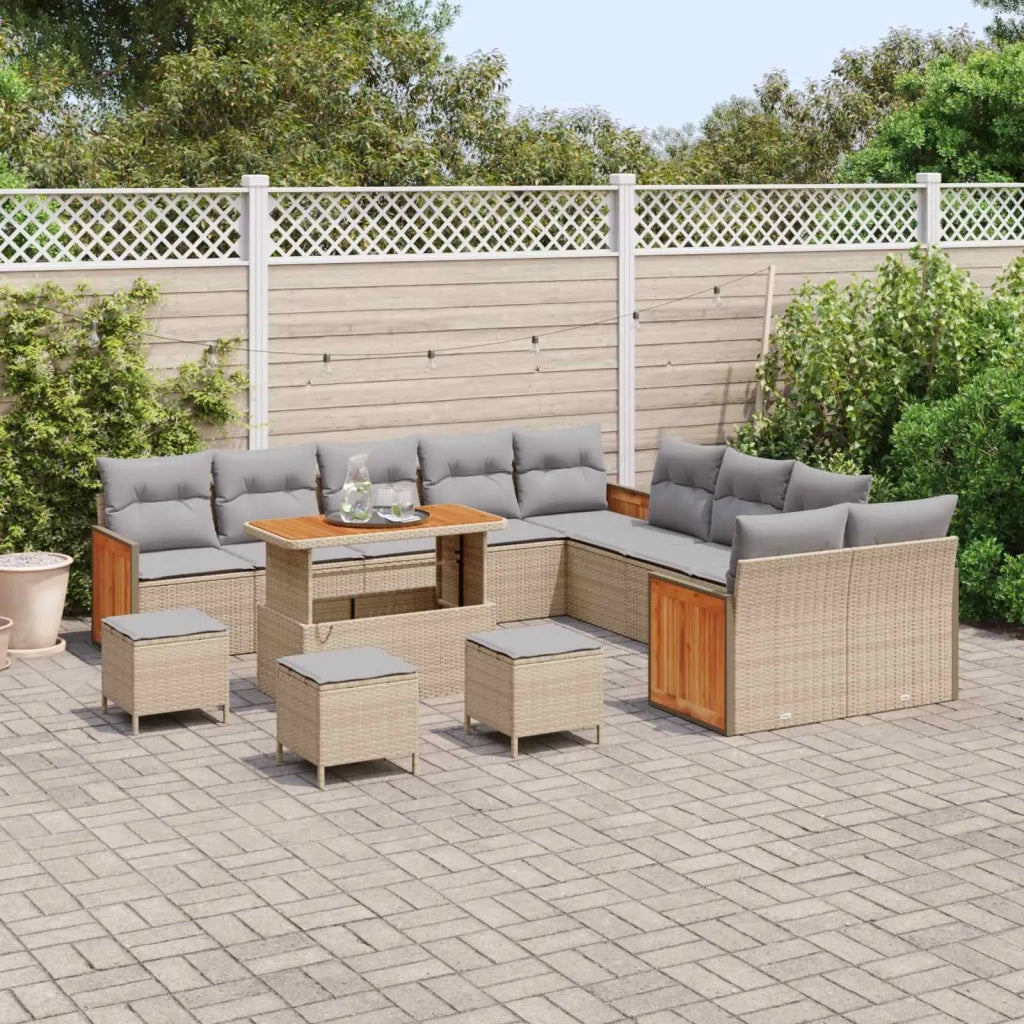 Set Divano da Giardino con cuscino 14 pcs Beige e Grigio Chiaro 3363242