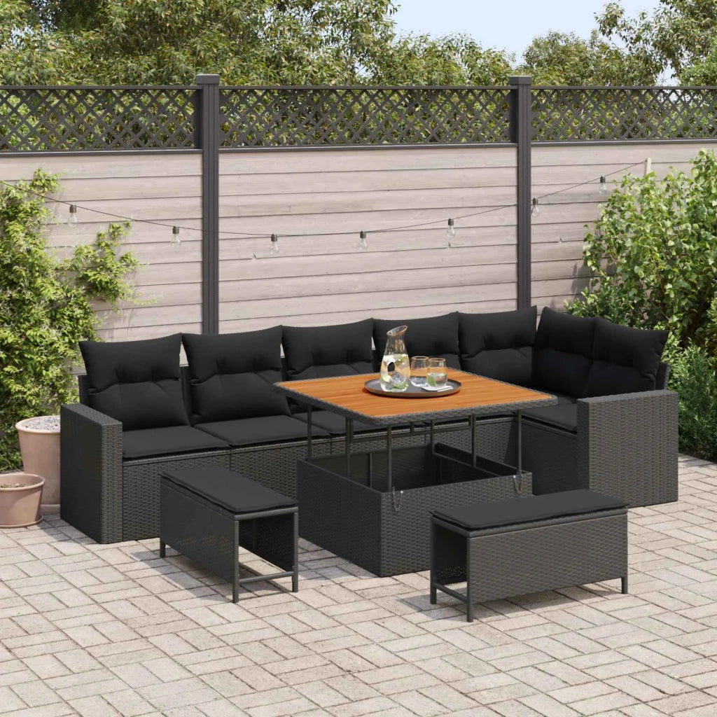 Set Divano da Giardino con cuscino 11 pcs Nero polyrattan 3363574