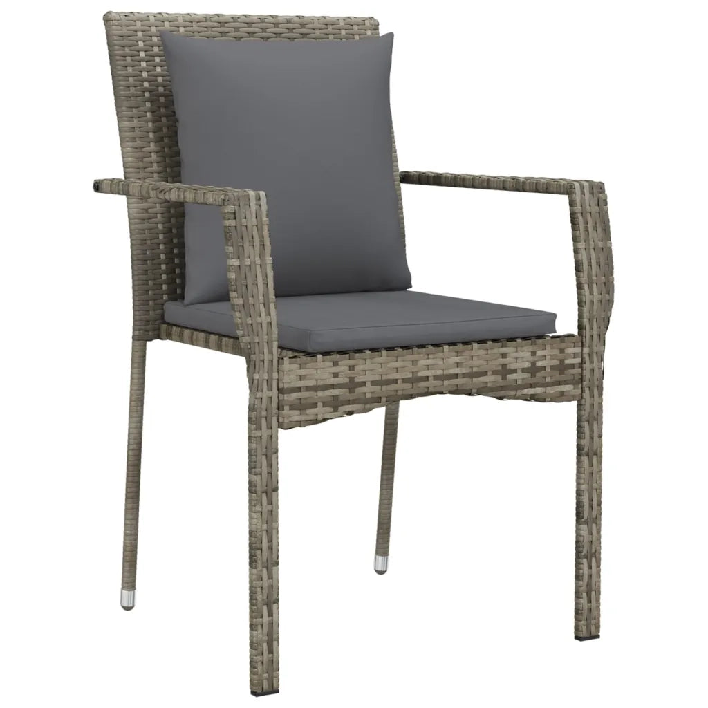 Set da Pranzo Giardino 5pz Nero e Grigio con Cuscini Polyrattan 3185103