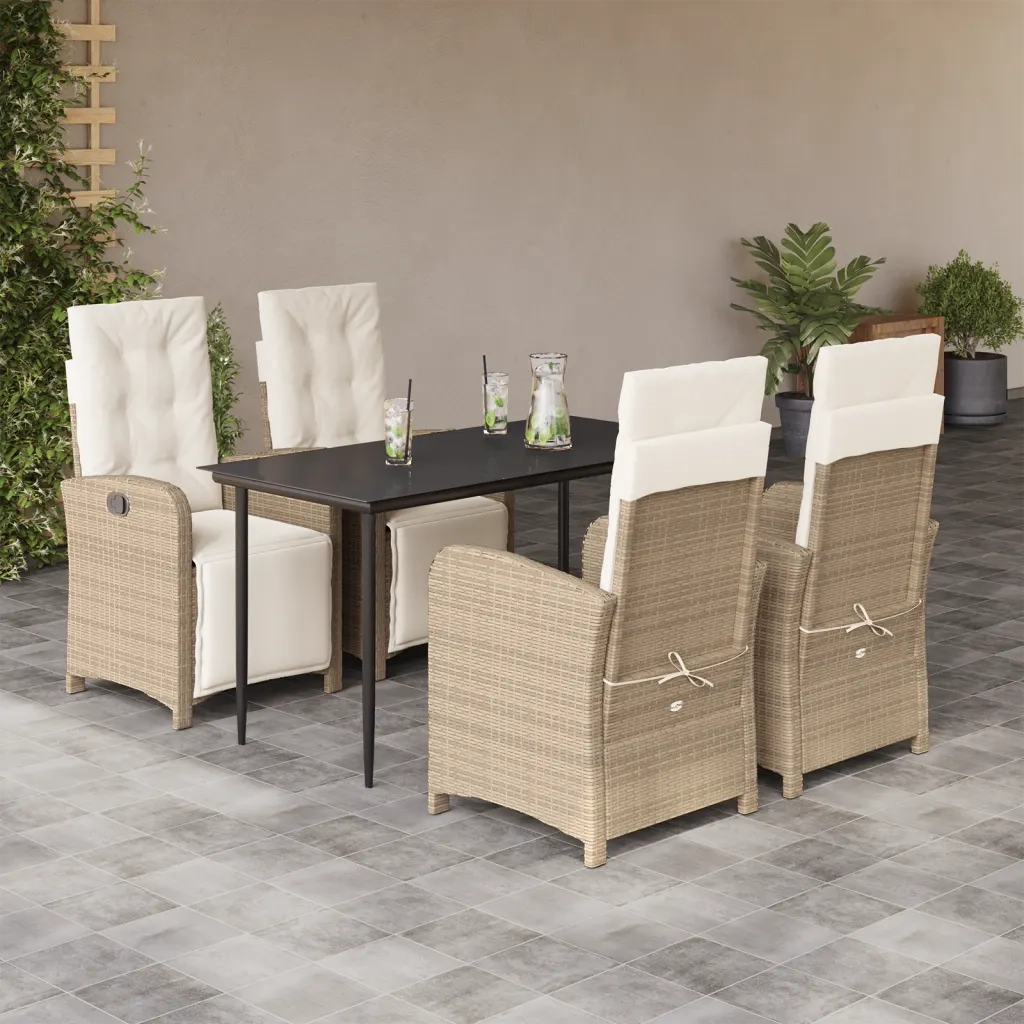 Set da Pranzo da Giardino 5 pz con Cuscini Beige in Polyrattan 3212572