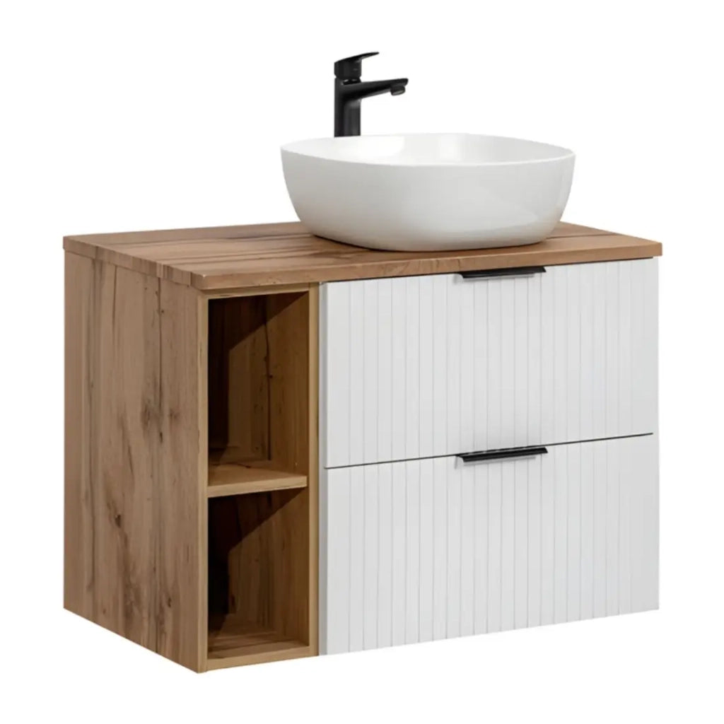 Set bagno NOXERA 80 cm – Mobile sospeso con 2 nicchie, piano per lavabo e lavabo