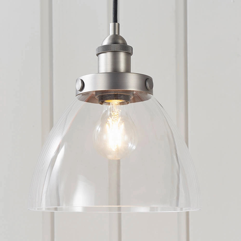 Lampada a sospensione vintage vetro argento spazzolato E27 Endon