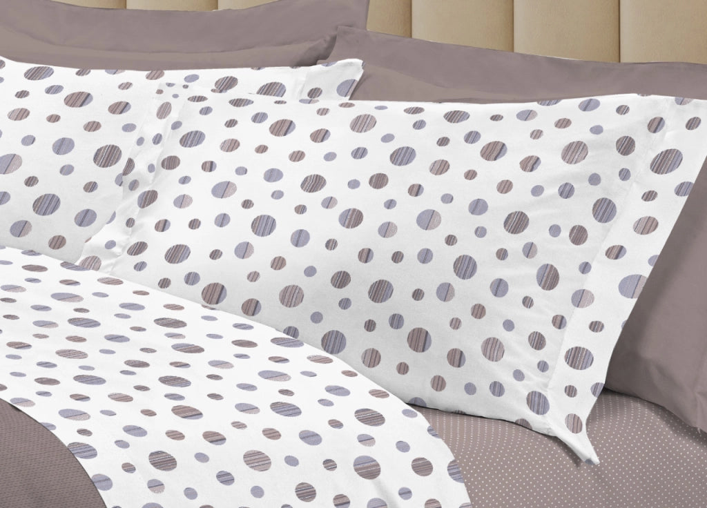 Completo Lenzuola Letto 100% Cotone Made Italy 3027 Disegno Dandy - Matrimoniale - Beige
