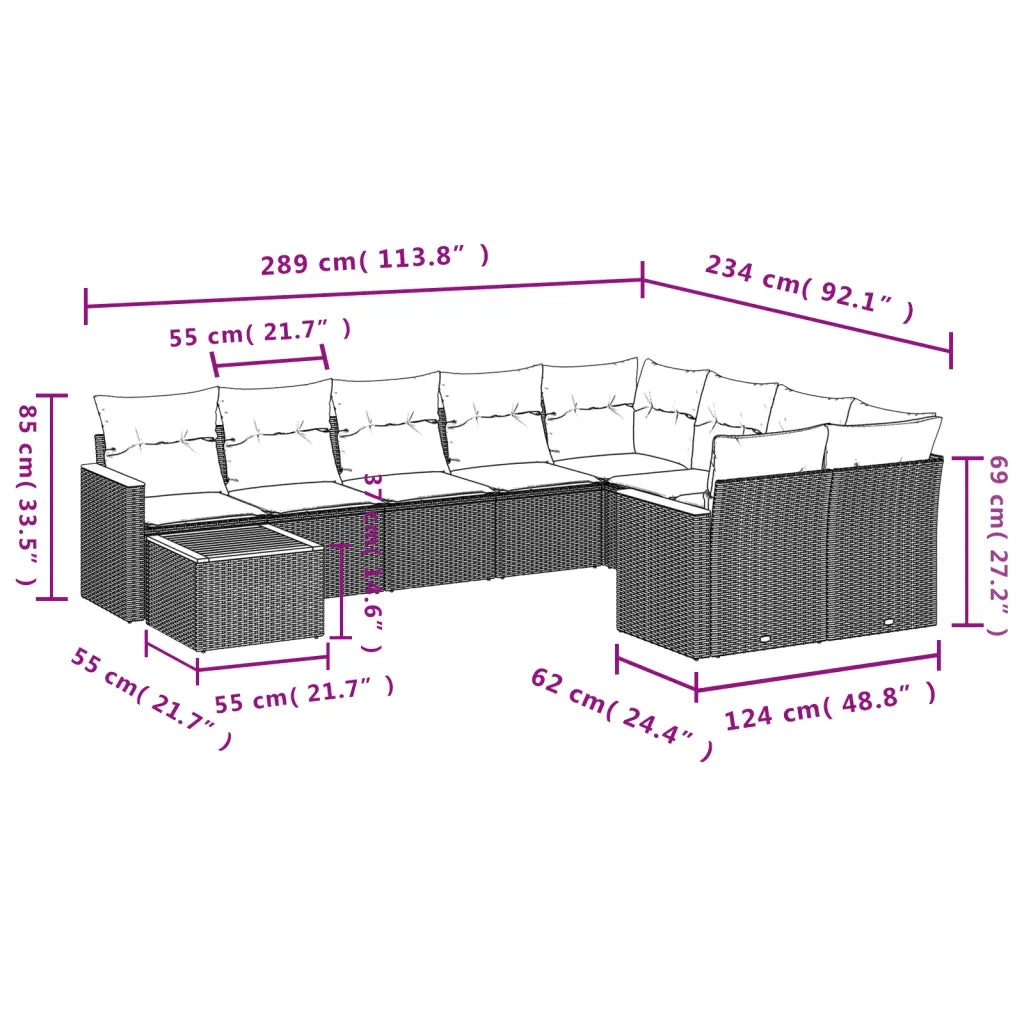 Set Divano da Giardino 10 pz con Cuscini Beige in Polyrattan