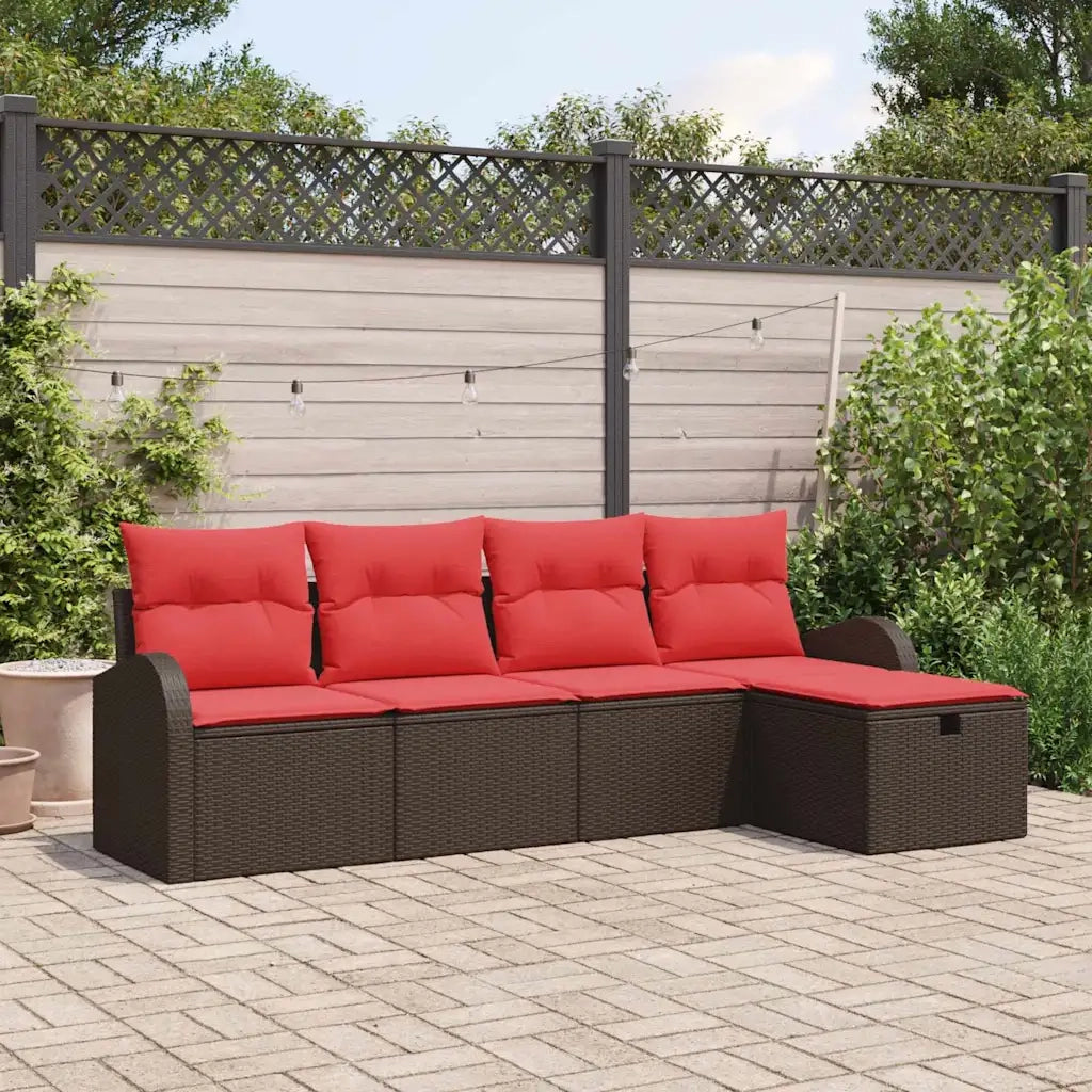 Set di divani con cuscino 5 pcs Marrone e Rosso polyrattan 3359063