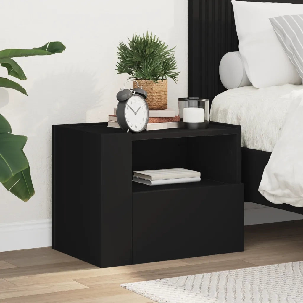 Comodino | Armadio da Notte | Mobiletto da notte a Muro Nero 45x30x35 cm
