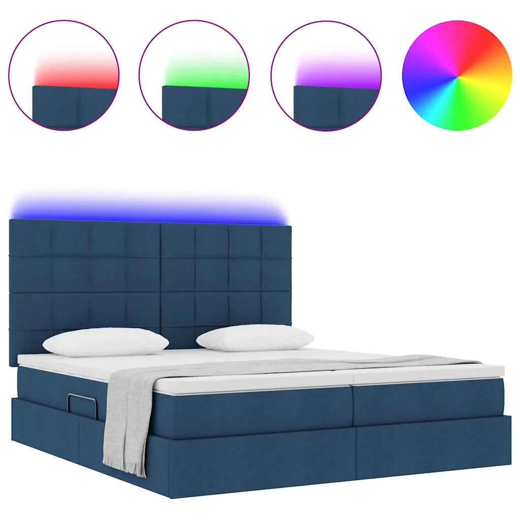 Letto con luci a strisce a LED Blu 200 x 200 cm Tessuto