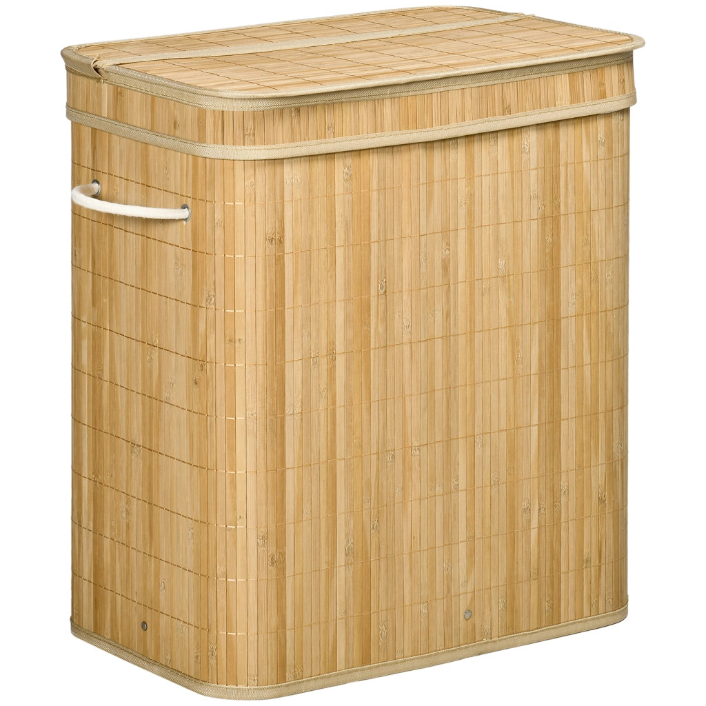 Cesto Portabiancheria Pieghevole in Bamb¨´ con 2 Scomparti e Coperchio ¨C Zephmum ¨C Bianco Naturale