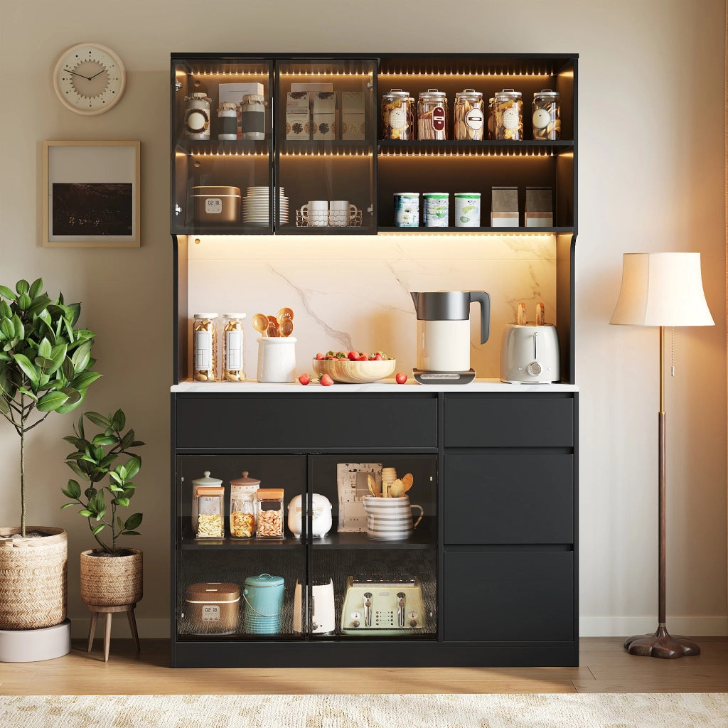 SIDEBOARD 120x40x180 cm Bianco e Nero in MDF con LED