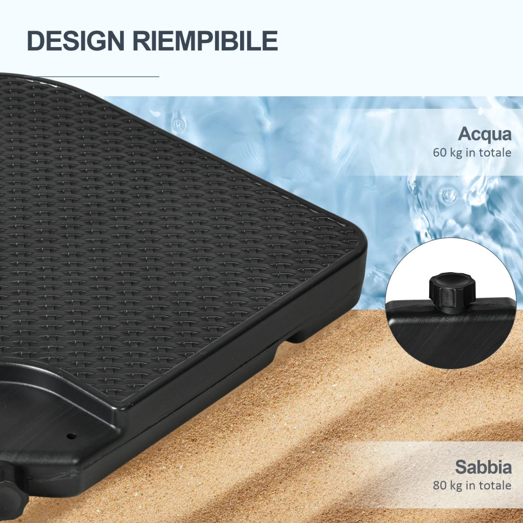 Base per Ombrellone 99,7x99,7x8,3 cm set 4 Pezzi Impilabili in HDPE Nero