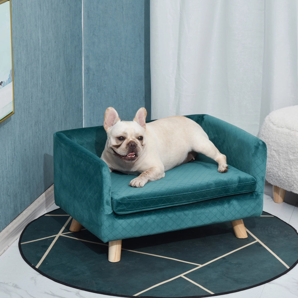 Letto per cani con cuscino ¨C Zephmum ¨C Velluto blu 64x45x36 cm