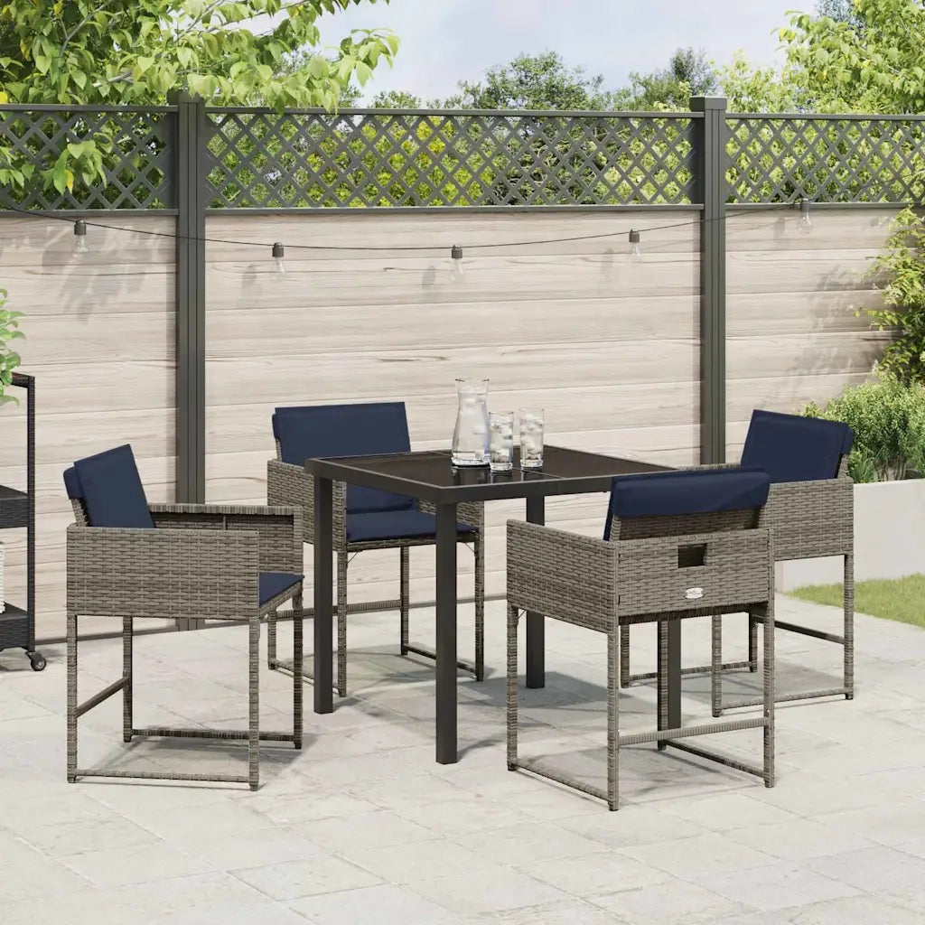 Set da Pranzo per Giardino con cuscino 5 pcs Grigio polyrattan