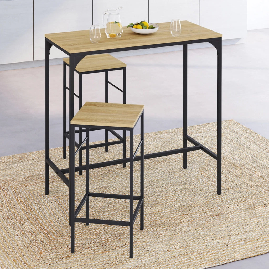 IDMarket - Tavolo alto da bar DETROIT e 2 sgabelli di design industriale