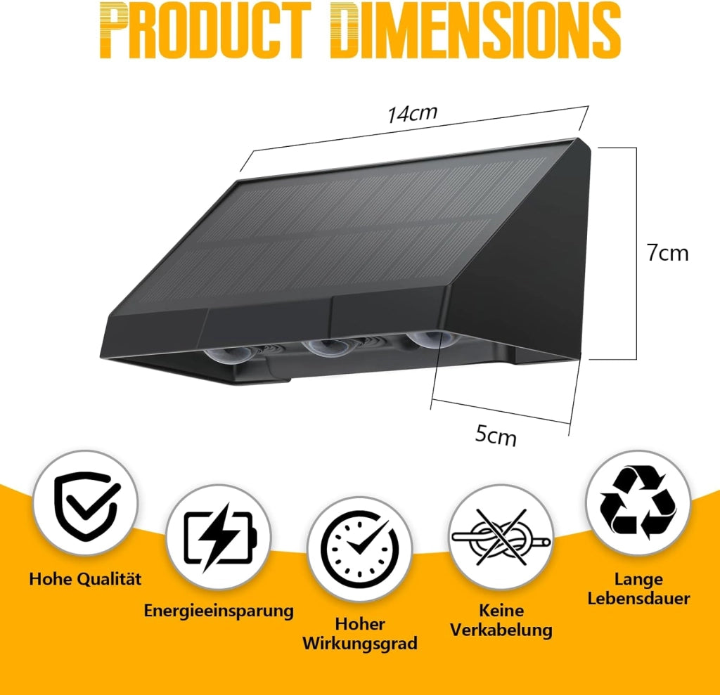 ZMH Lampada da Parete Esterna LED Nera 3 LED Solare 3000K Luce Calda 2 Modi 2 Pezzi