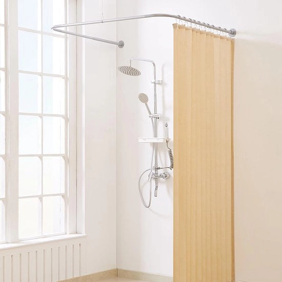 Douchegordijnstang U-vorm - Verstelbaar 23,6"-52" - Midden 30"-46" - Non appeso - Incluso 12 ganci - Supporto per soffitto - Douchestang