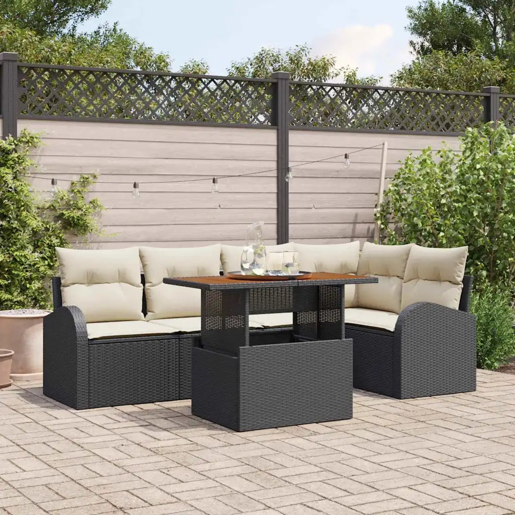 Set Divano da Giardino con cuscino 6 pcs Nero e crema 3349585