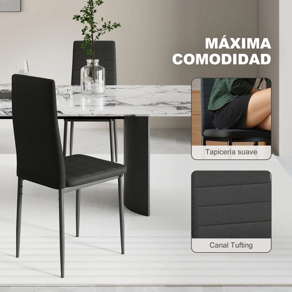 Set 6 Sedie da Pranzo Moderne Imbottite in Tessuto con Schienale Alto e Gambe in Metallo ¨C Zephmum ¨C Nero 41x50x97 cm