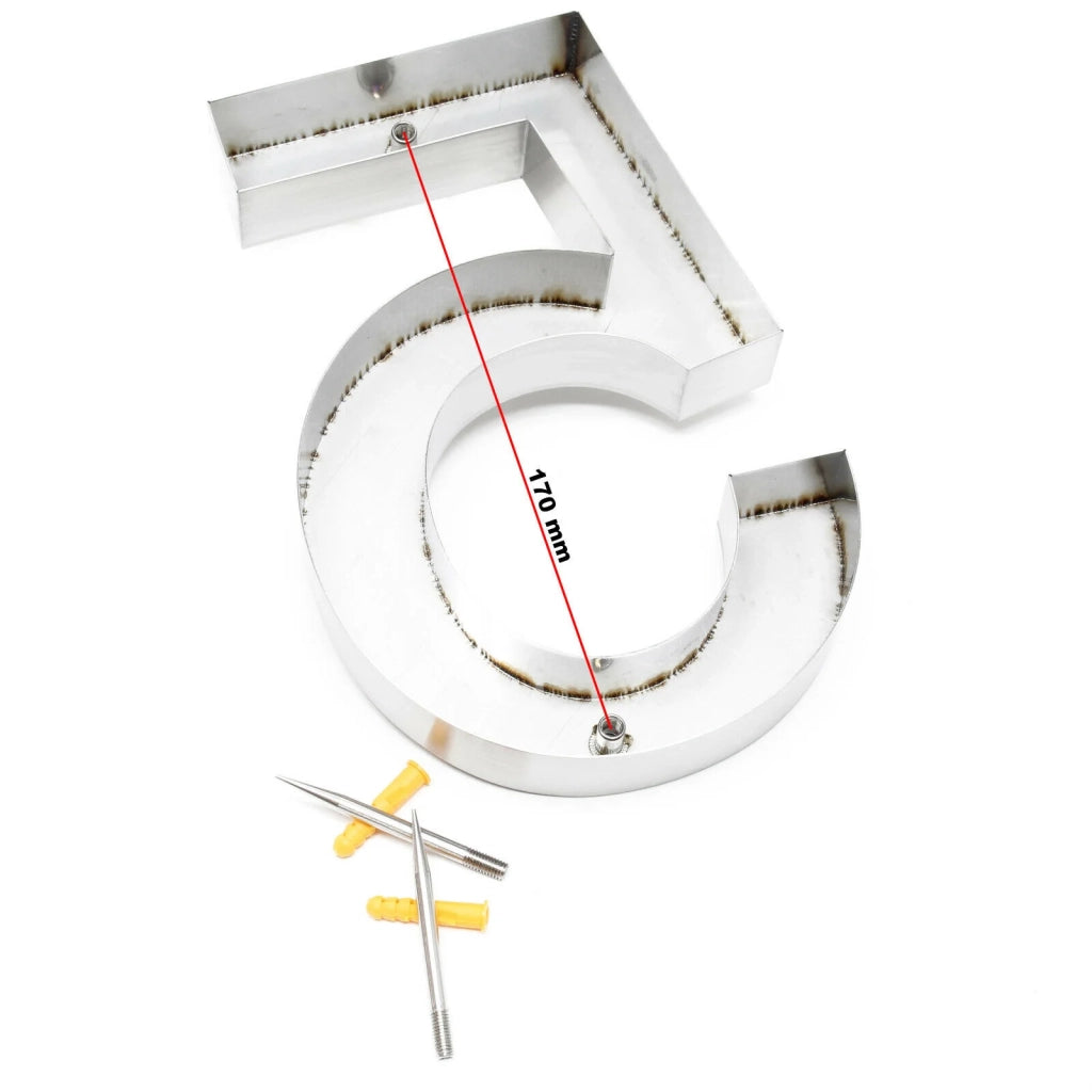 Targa con numero civico "5" in acciaio sottile 20 cm Arial 3D hardware di montaggio 16_0001429