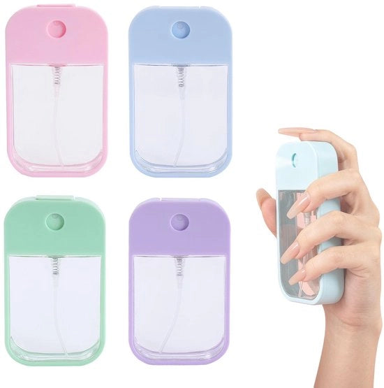 Set di 4 Piccole Bottiglie Spray con Pistone - 45 ml per Alcol e Profumi